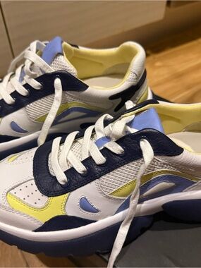 White Navy Yellow Athletic Sneakers